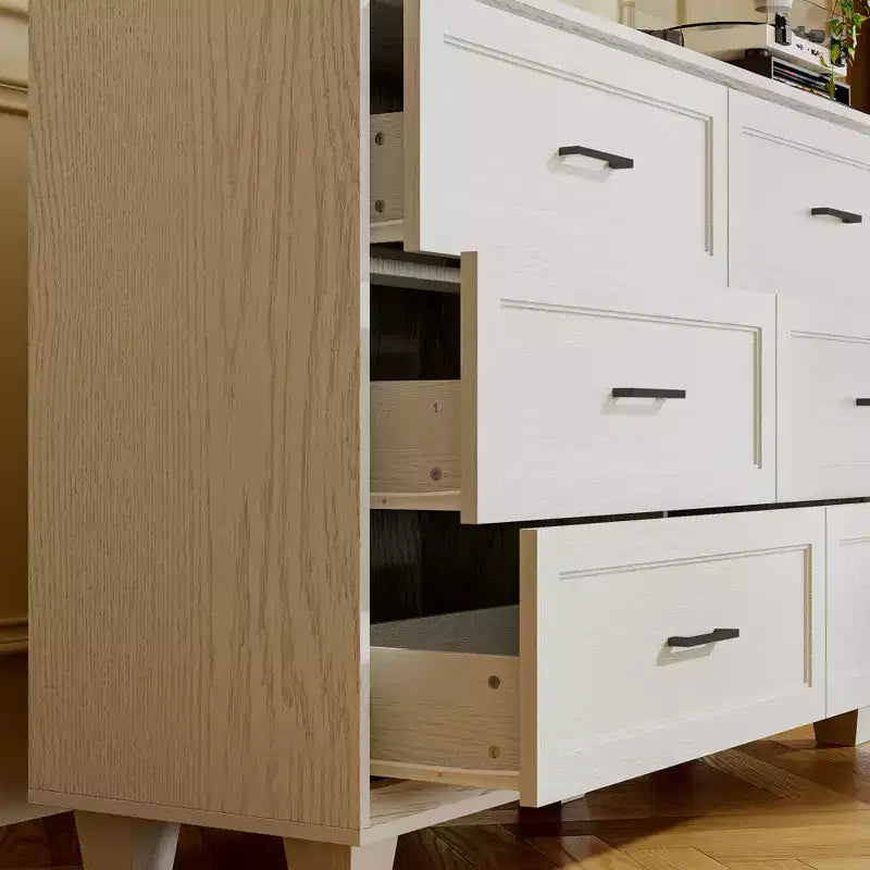 Famapy Credenza a buffet per fattoria, armadio contenitore, comò, armadio decorativo con 6 cassetti, comò in legno bianco per camera da letto, soggiorno, corridoio