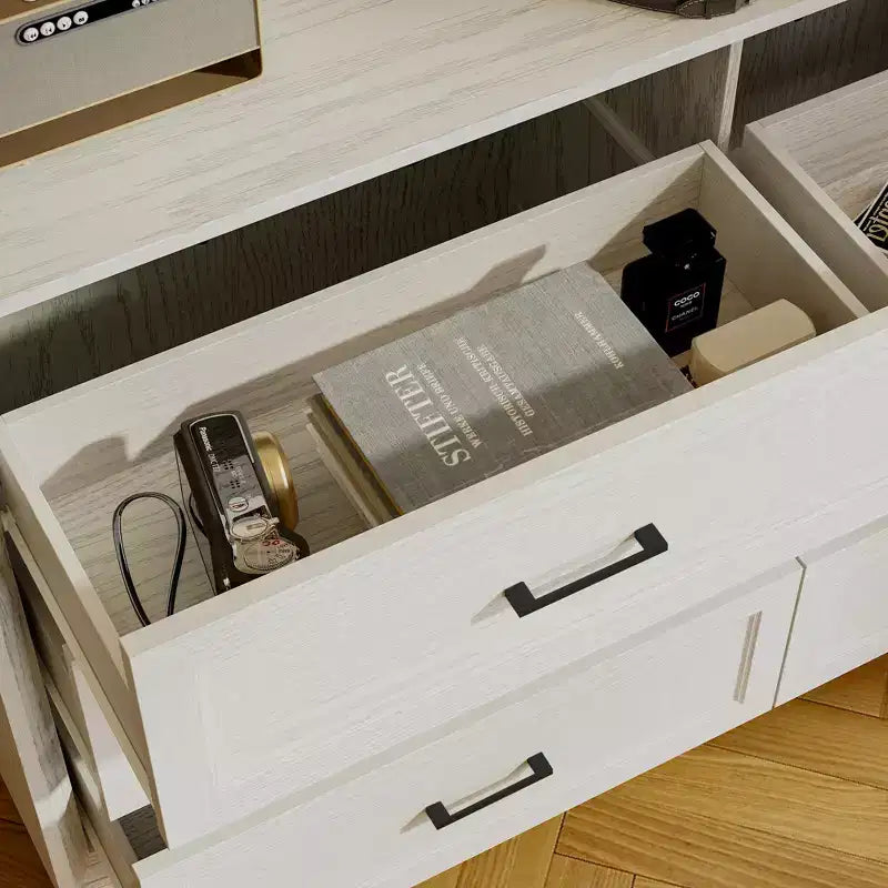 Famapy Credenza a buffet per fattoria, armadio contenitore, comò, armadio decorativo con 6 cassetti, comò in legno bianco per camera da letto, soggiorno, corridoio