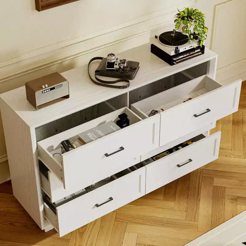 Famapy Credenza a buffet per fattoria, armadio contenitore, comò, armadio decorativo con 6 cassetti, comò in legno bianco per camera da letto, soggiorno, corridoio