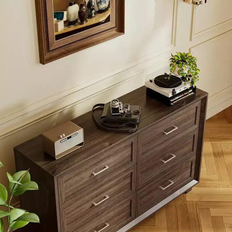 Famapy Credenza a buffet per fattoria, armadio contenitore, comò, armadio decorativo con 6 cassetti, comò in legno bianco per camera da letto, soggiorno, corridoio