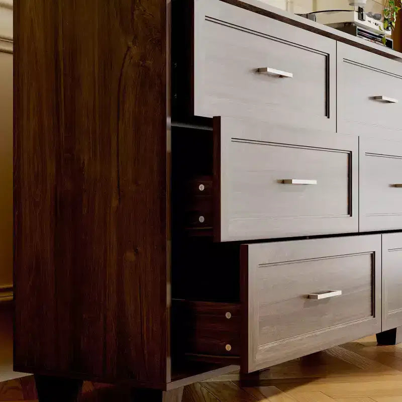 Famapy Credenza a buffet per fattoria, armadio contenitore, comò, armadio decorativo con 6 cassetti, comò in legno bianco per camera da letto, soggiorno, corridoio