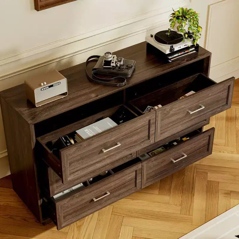 Famapy Credenza a buffet per fattoria, armadio contenitore, comò, armadio decorativo con 6 cassetti, comò in legno bianco per camera da letto, soggiorno, corridoio