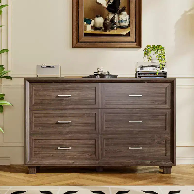 Famapy Credenza a buffet per fattoria, armadio contenitore, comò, armadio decorativo con 6 cassetti, comò in legno bianco per camera da letto, soggiorno, corridoio