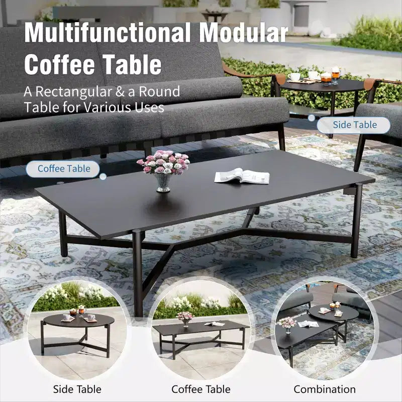 Captiva Designs Set Divano da Conversazione Moderno di Lusso Oversize per Esterni con Cuscini Spessi e Tavolino da Caffè