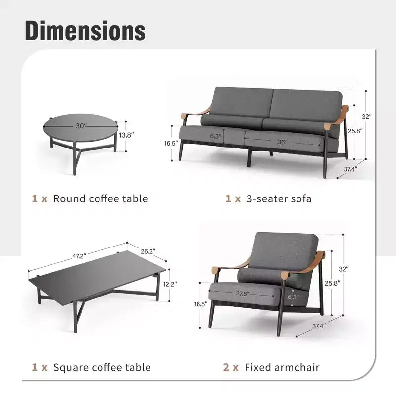 Captiva Designs Set Divano da Conversazione Moderno di Lusso Oversize per Esterni con Cuscini Spessi e Tavolino da Caffè