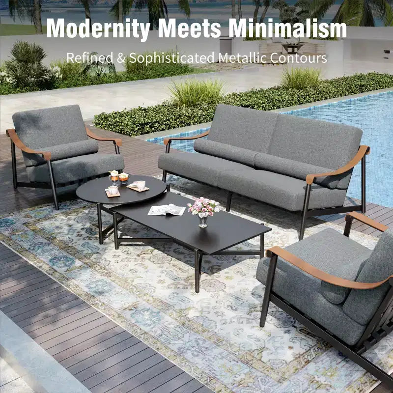 Captiva Designs Set Divano da Conversazione Moderno di Lusso Oversize per Esterni con Cuscini Spessi e Tavolino da Caffè