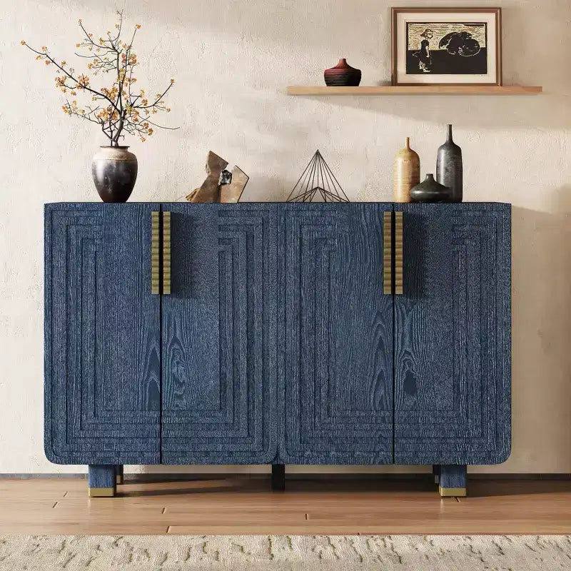 4-Door Vintage Storage Cabinet Retro Sideboard Wood Buffet Cabinet Accent Cabinet with Adjustable Shelves, Antique Navy/Black - ModernLuxe