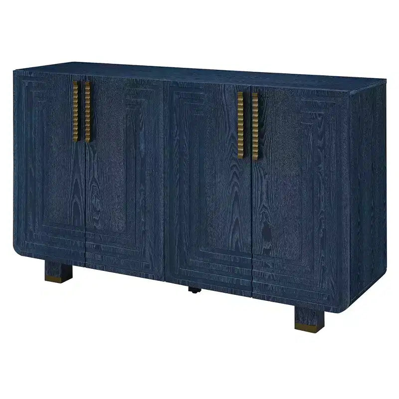 Mobiletto da ingresso vintage a 4 ante, credenza retrò in legno, buffet, mobiletto con ripiani regolabili, blu scuro/nero antico - ModernLuxe