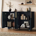Mobiletto da ingresso vintage a 4 ante, credenza retrò in legno, buffet, mobiletto con ripiani regolabili, blu scuro/nero antico - ModernLuxe