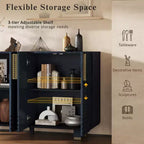 Mobiletto da ingresso vintage a 4 ante, credenza retrò in legno, buffet, mobiletto con ripiani regolabili, blu scuro/nero antico - ModernLuxe