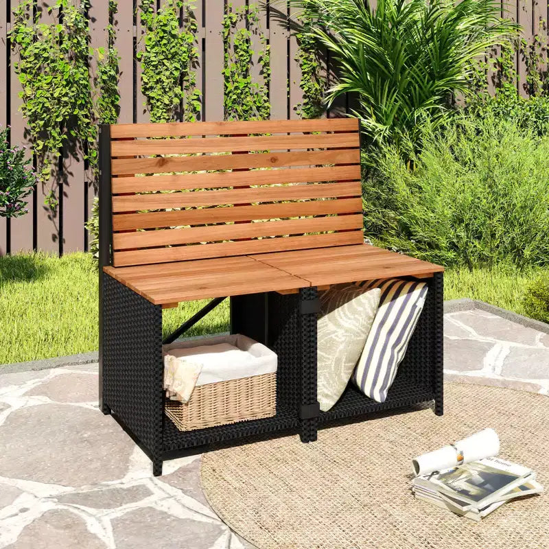 Costway Panca Convertibile 2-in-1 da Esterno con Telaio in Metallo e Set Tavolo e Sedie in Rattan PE