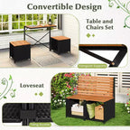 Costway Panca Convertibile 2-in-1 da Esterno con Telaio in Metallo e Set Tavolo e Sedie in Rattan PE