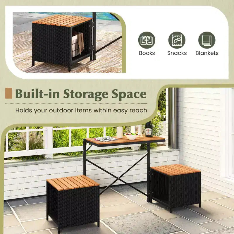 Costway Panca Convertibile 2-in-1 da Esterno con Telaio in Metallo e Set Tavolo e Sedie in Rattan PE