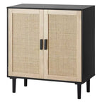VEVOR Rattan Cabinet, Rattan Storage Cabinet with 2 Magnetic Doors and Adjustable Shelves, Sideboard Buffet Cabinet for Hallway, Black