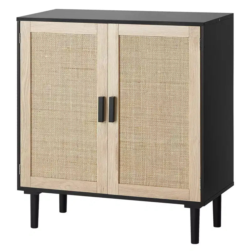 VEVOR Rattan Cabinet, Rattan Storage Cabinet with 2 Magnetic Doors and Adjustable Shelves, Sideboard Buffet Cabinet for Hallway, Black