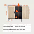 VEVOR Mobile Contenitore in Rattan, Mobiletto in Rattan con 2 Ante Magnetiche e Ripiani Regolabili, Credenza a Buffet per Ingresso, Nero
