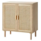 VEVOR Rattan Cabinet, Rattan Storage Cabinet with 2 Magnetic Doors and Adjustable Shelves, Sideboard Buffet Cabinet for Hallway, Entryway, Natural