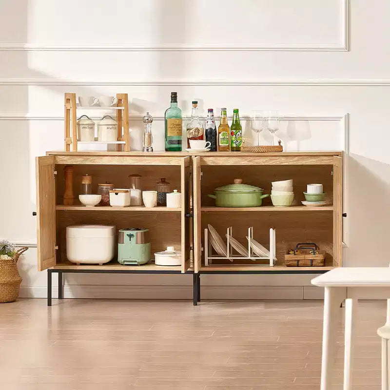 VEVOR Armadietto in Rattan, Mobile Contenitore in Rattan con 4 Ante Magnetiche e Ripiani Regolabili, Credenza a Buffet per Corridoio, Ingresso, Naturale