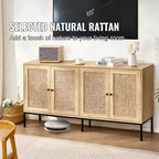 VEVOR Armadietto in Rattan, Mobile Contenitore in Rattan con 4 Ante Magnetiche e Ripiani Regolabili, Credenza a Buffet per Corridoio, Ingresso, Naturale