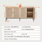 VEVOR Armadietto in Rattan, Mobile Contenitore in Rattan con 4 Ante Magnetiche e Ripiani Regolabili, Credenza a Buffet per Corridoio, Ingresso, Naturale