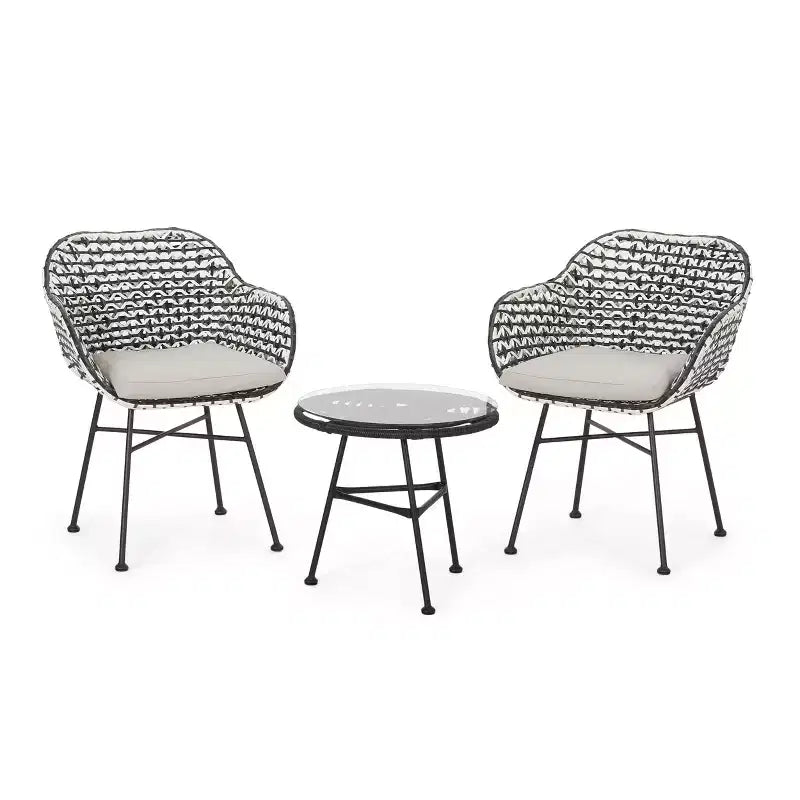 GDFStudio Hardaway Set da 3 Pezzi da Esterno con Cuscino in Vimini e Ferro