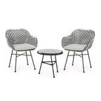 GDFStudio Hardaway Set da 3 Pezzi da Esterno con Cuscino in Vimini e Ferro