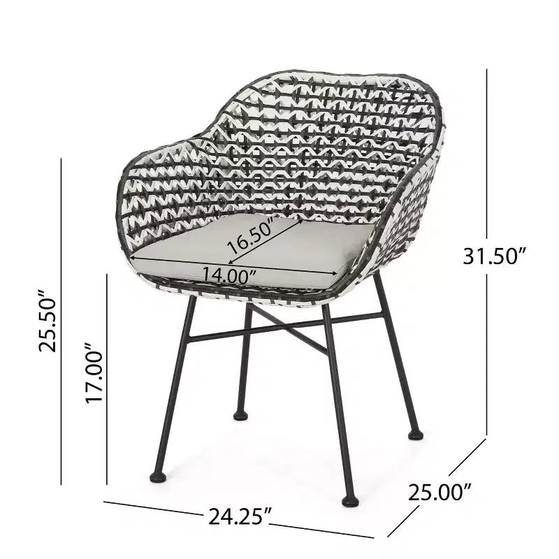 GDFStudio Hardaway Set da 3 Pezzi da Esterno con Cuscino in Vimini e Ferro