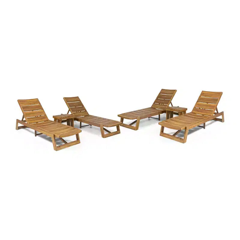 GDFStudio Karyme Ensemble de 6 pièces de chaise longue et table d'appoint en bois d'acacia d'extérieur