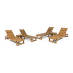 GDFStudio Karyme Ensemble de 6 pièces de chaise longue et table d'appoint en bois d'acacia d'extérieur