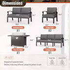 ALAULM Salon de Jardin en Aluminium 7 Places, Salon de Conversation Extérieur Moderne en Métal avec Table Foyer au Propane de 114 cm