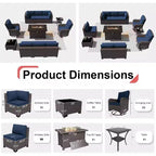 Ensemble de meubles de patio ALAULM 11 pièces, ensembles de conversation d'extérieur en osier de rotin avec table de foyer au propane de 109 cm