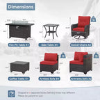 Ensemble de meubles de patio ALAULM 11 pièces, ensembles de conversation d'extérieur en osier de rotin avec table de foyer au propane de 109 cm