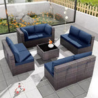ALAULM Ensemble de mobilier de patio 9 pièces, salons d'extérieur en rotin et osier, ensemble de canapés de mobilier d'extérieur