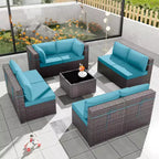 ALAULM Ensemble de mobilier de patio 9 pièces, salons d'extérieur en rotin et osier, ensemble de canapés de mobilier d'extérieur