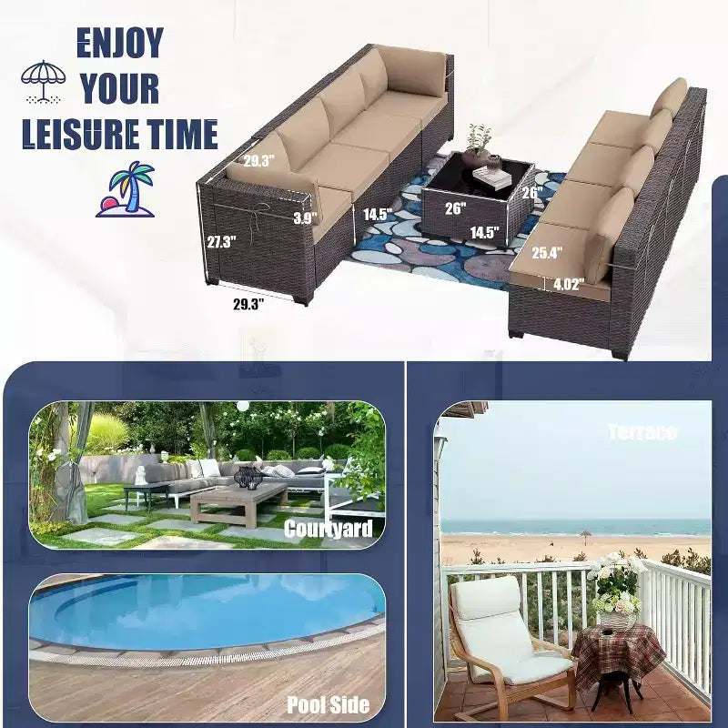ALAULM Ensemble de mobilier de patio 9 pièces, salons d'extérieur en rotin et osier, ensemble de canapés de mobilier d'extérieur