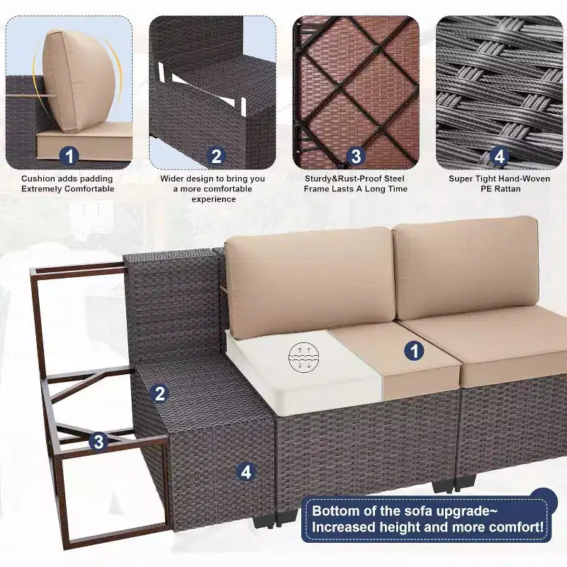 ALAULM Ensemble de mobilier de patio 9 pièces, salons d'extérieur en rotin et osier, ensemble de canapés de mobilier d'extérieur