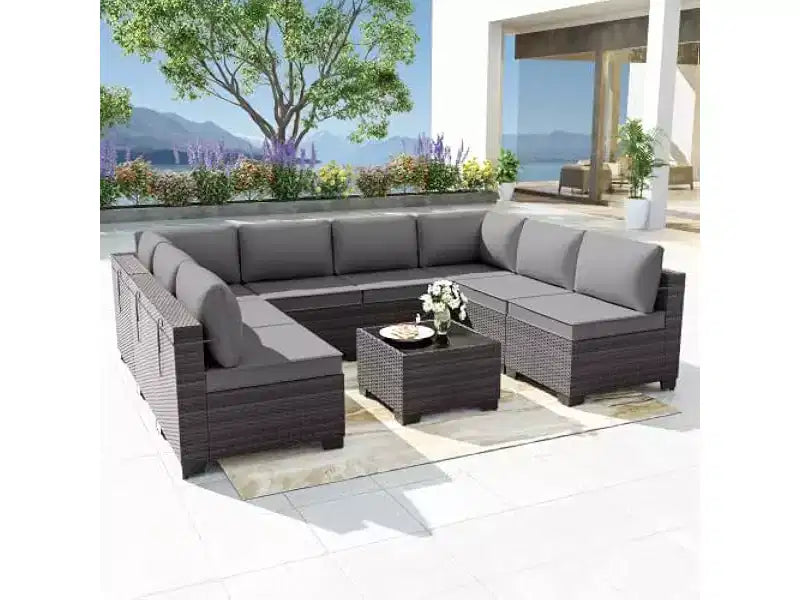 ALAULM Ensemble de mobilier de patio 9 pièces, salons d'extérieur en rotin et osier, ensemble de canapés de mobilier d'extérieur