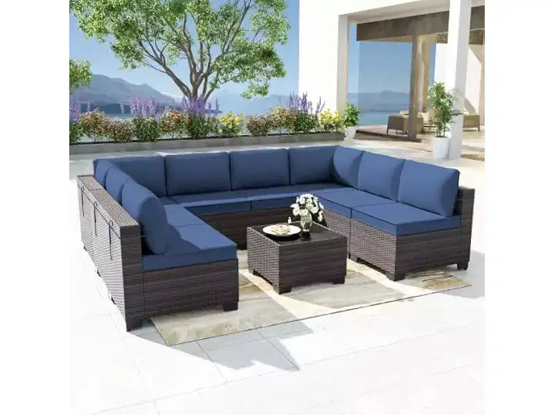 ALAULM Ensemble de mobilier de patio 9 pièces, salons d'extérieur en rotin et osier, ensemble de canapés de mobilier d'extérieur