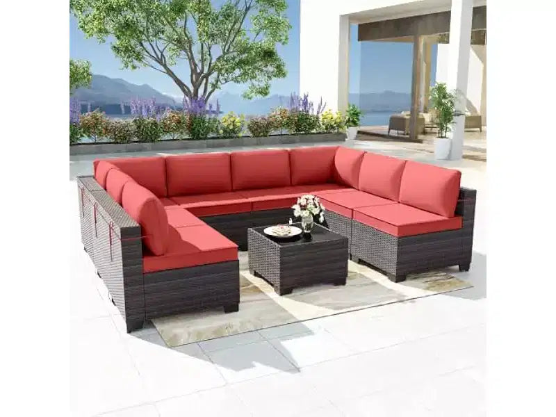 ALAULM Ensemble de mobilier de patio 9 pièces, salons d'extérieur en rotin et osier, ensemble de canapés de mobilier d'extérieur