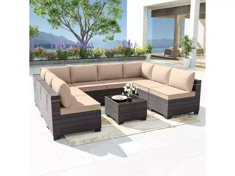 ALAULM Ensemble de mobilier de patio 9 pièces, salons d'extérieur en rotin et osier, ensemble de canapés de mobilier d'extérieur