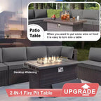 ALAULM Ensemble de mobilier de jardin 11 pièces, ensembles de conversation extérieurs en osier de rotin, ensemble de canapés de mobilier avec table de foyer au propane de 43 pouces