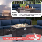 ALAULM Ensemble de mobilier de jardin 11 pièces, ensembles de conversation extérieurs en osier de rotin, ensemble de canapés de mobilier avec table de foyer au propane de 43 pouces