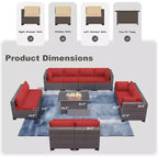 ALAULM Ensemble de mobilier de jardin 11 pièces, ensembles de conversation extérieurs en osier de rotin, ensemble de canapés de mobilier avec table de foyer au propane de 43 pouces