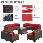 ALAULM Ensemble de mobilier de jardin 11 pièces, ensembles de conversation extérieurs en osier de rotin, ensemble de canapés de mobilier avec table de foyer au propane de 43 pouces
