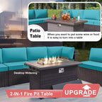 ALAULM Ensemble de mobilier de jardin 11 pièces, ensembles de conversation extérieurs en osier de rotin, ensemble de canapés de mobilier avec table de foyer au propane de 43 pouces