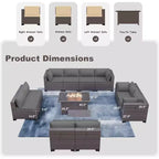 ALAULM Ensemble de mobilier de jardin 11 pièces, ensembles de conversation extérieurs en osier de rotin, ensemble de canapés de mobilier avec table de foyer au propane de 43 pouces