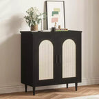 Madia Buffet Mobile Contenitore da Cucina con Rattan, Piedi in Legno Massello per Soggiorno, Ingresso