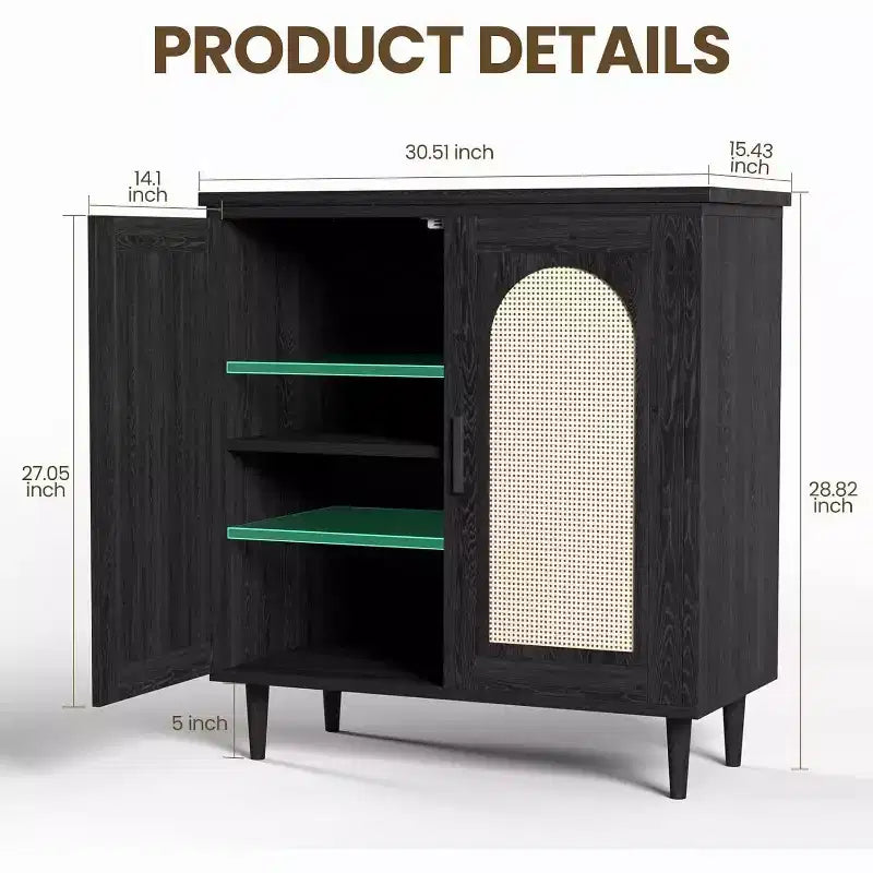 Madia Buffet Mobile Contenitore da Cucina con Rattan, Piedi in Legno Massello per Soggiorno, Ingresso