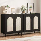 Madia Buffet Mobile Contenitore da Cucina con Rattan, Piedi in Legno Massello per Soggiorno, Ingresso