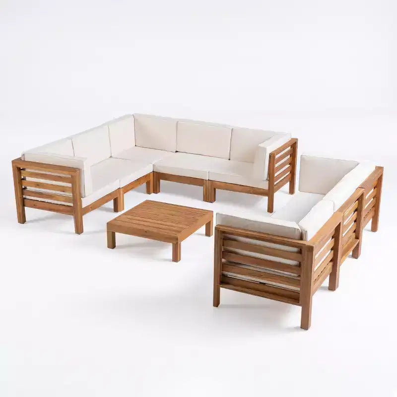Christopher Knight Home Oana – Canapé d'angle d'extérieur 8 places en bois d'acacia avec coussins